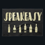 Art deco roaring 20's speakeasy prohibition   kitchen towel<br><div class="desc">An art deco design wine label that says speakeasy and decorated with liquor bottles. A design that defines the roaring 1920's prohibition. Done in black and gold.</div>