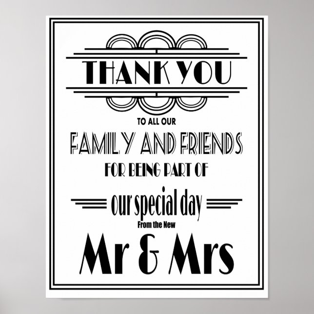 Art Deco Roaring 20's Thank you wedding print (Front)