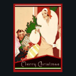 Art Deco Roaring Twenties Christmas Holiday Poster<br><div class="desc">Holiday elegance for your walls. Stunning flapper from the roaring 20s in fur with bell hop holding Christmas packages. In red, white and black.</div>