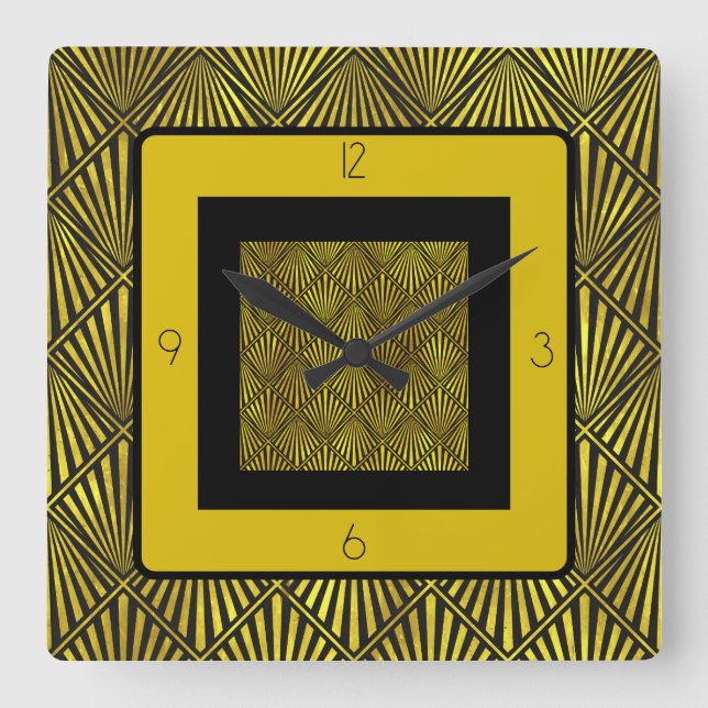 Art Deco Roaring Twenties Gold Black Square Wall Clock (Front)