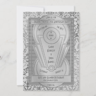 Art Deco Roaring Twenties Silver 25th Anniversary Invitation