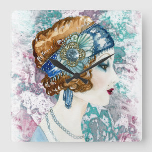 Art Deco Roaring Twenties Woman 1920s  Square Wall Clock