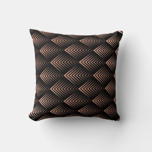 Art Deco Rose God Copper Black Geometric  Tribal Throw Pillow