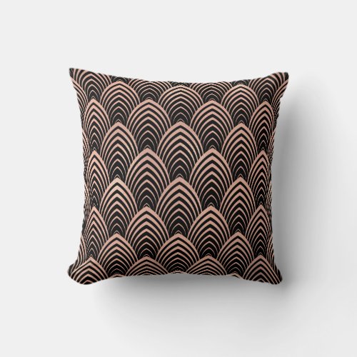 Art Deco Rose God Copper Black Scales Geometry Throw Pillow