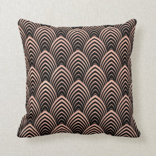 Art Deco Rose God Copper Black Scales Geometry Throw Pillow