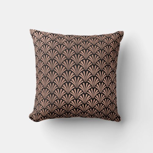 Art Deco Rose God Copper Black Seashells Scales Throw Pillow