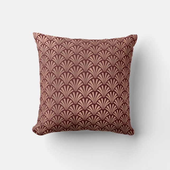 Art Deco Rose God Copper Burgundy Seashells Scales Throw Pillow (Front)