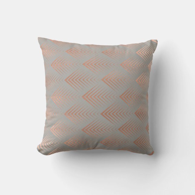 Art Deco Rose God Copper Gray Geometric Arrows Throw Pillow (Front)