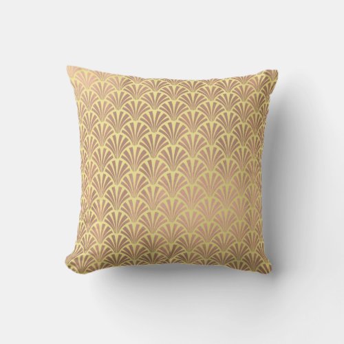Art Deco Rose God Copper Yellow Seashells Scales Throw Pillow