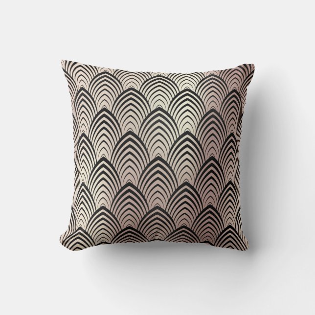 Art Deco Rose Gold Black Gold Scales Classic Throw Pillow (Front)