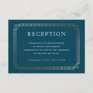 Art Deco Rose Gold Border Teal Wedding Reception Enclosure Card
