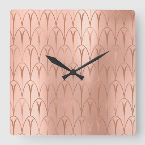 Art Deco Rose Gold Copper Geometry Elegant Square Wall Clock