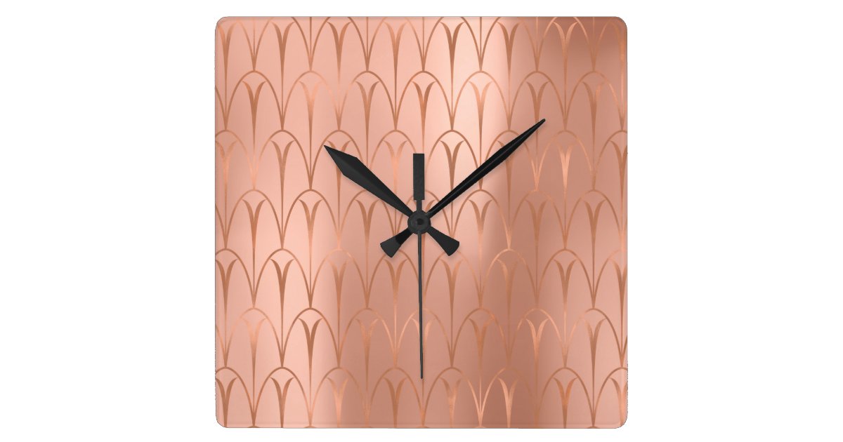 Art Deco Rose Gold Copper Geometry Minimal Square Wall Clock Zazzle Com
