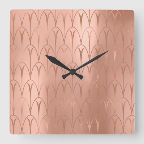 Art Deco Rose Gold Copper Geometry Minimal Square Wall Clock
