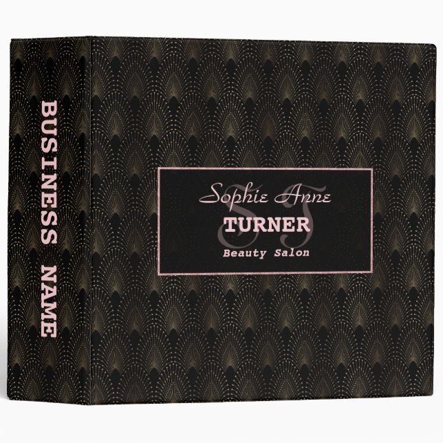 Art Deco Rose Gold Monogram Makeup Artist 3 Ring Binder (Front/Spine)