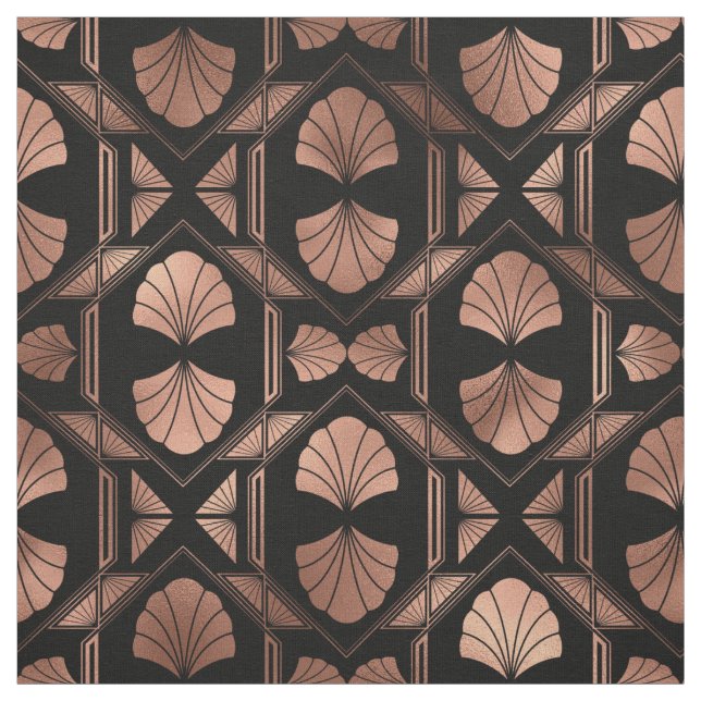 Art Deco Rose Gold Shells on Black Fabric (Swatch)
