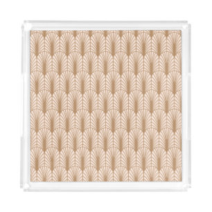Art Deco Rose: Golden Peacock Feathers Acrylic Tray