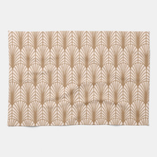 Art Deco Rose: Golden Peacock Feathers Kitchen Towel