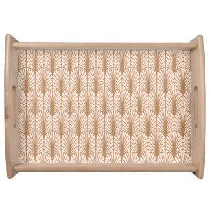 Art Deco Rose: Golden Peacock Feathers Serving Tray