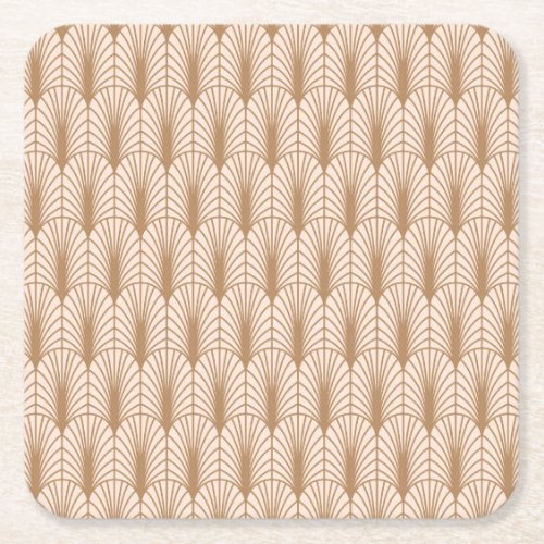Art Deco Rose Golden Peacock Feathers Square Paper Coaster