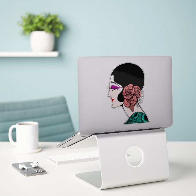 Art Deco Rose Muse Sticker (Laptop On Desk)