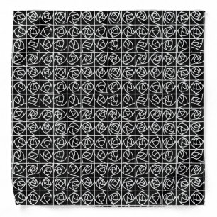 Art Deco Rose Squares Stylized Floral black white Bandana