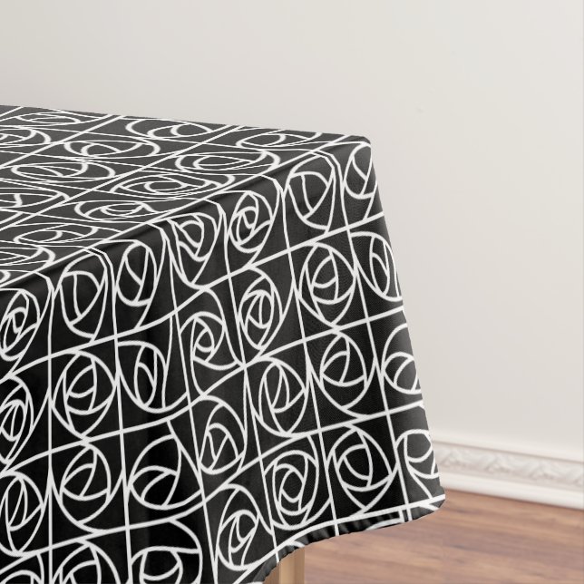 Art Deco Rose Squares Stylized Floral black white Tablecloth (In Situ)