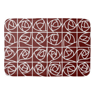 Art Deco Rose Squares Stylized Floral deep red Bath Mat