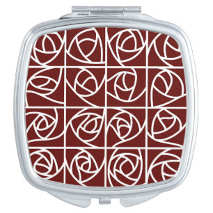 Art Deco Rose Squares Stylized Floral deep red Compact Mirror