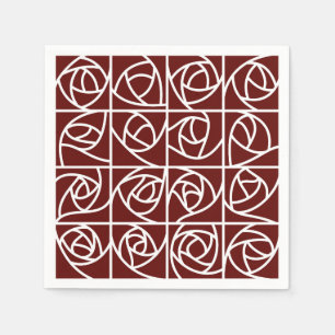 Art Deco Rose Squares Stylized Floral deep red Napkins