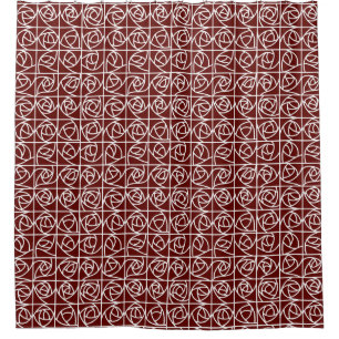 Art Deco Rose Squares Stylized Floral deep red Shower Curtain