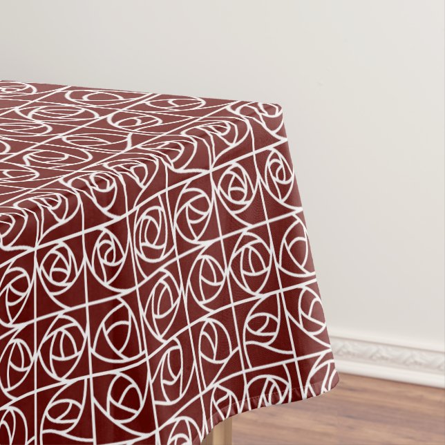 Art Deco Rose Squares Stylized Floral deep red Tablecloth (In Situ)
