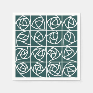 Art Deco Rose Squares Stylized Floral green Napkins