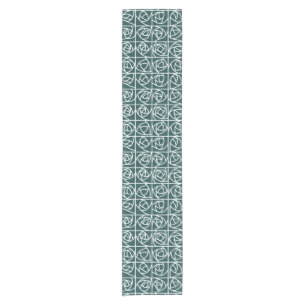 Art Deco Rose Squares Stylized Floral green Short Table Runner