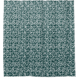 Art Deco Rose Squares Stylized Floral green Shower Curtain