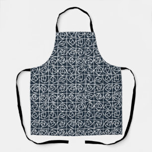 Art Deco Rose Squares Stylized Floral navy blue Apron