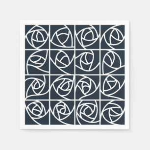 Art Deco Rose Squares Stylized Floral navy blue Napkins