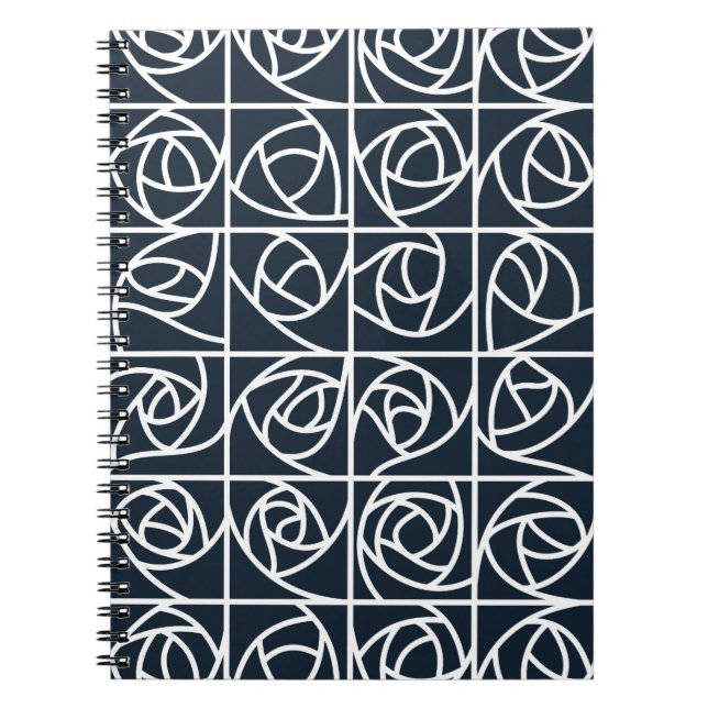 Art Deco Rose Squares Stylized Floral navy blue Notebook (Front)