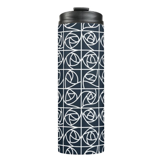 Art Deco Rose Squares Stylized Floral navy blue Thermal Tumbler (Front)