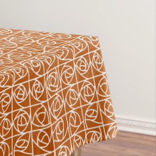 Art Deco Rose Squares Stylized Floral orange Tablecloth