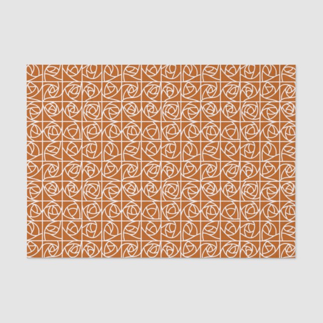 Art Deco Rose Squares Stylized Floral orange Tissue Paper (Front)