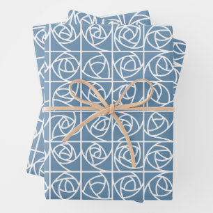 Art Deco Rose Squares Stylized Floral pale blue Wrapping Paper Sheets