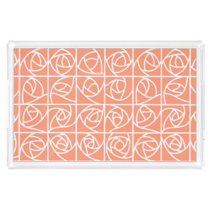 Art Deco Rose Squares Stylized Floral peach Acrylic Tray