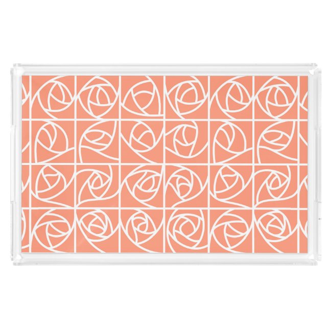 Art Deco Rose Squares Stylized Floral peach Acrylic Tray (Front)