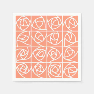 Art Deco Rose Squares Stylized Floral peach Napkins