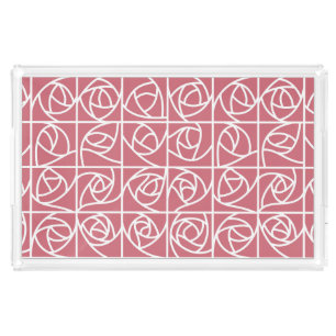 Art Deco Rose Squares Stylized Floral pink Acrylic Tray