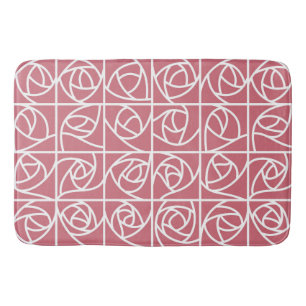 Art Deco Rose Squares Stylized Floral pink Bath Mat
