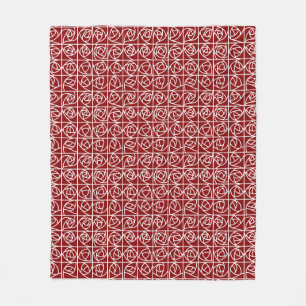 Art Deco Rose Squares Stylized Floral primary red Fleece Blanket