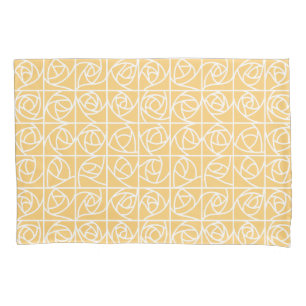 Art Deco Rose Squares Stylized Floral yellow Pillow Case