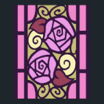 Art Deco Roses in Pink & Gold Poster<br><div class="desc">Stained glass art deco rose design in pink, light olive, pale yellow, lilac and dusty rose with dark dusty purple leading.</div>